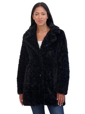 NWT Sebby Collection Reversible Crushed Faux Fur Button Front Coat Black L
